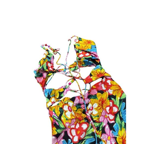 For Love And Lemons Satin Mallory Maxi Dress Cut-Out Multicolor Size Small - Picture 8 of 16